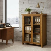 HOMCOM Aparador Vitrina para Colecciones con 2 Puertas de Vidrio Estantes Ajustables Estilo Vintage Librería Baja 66x31,8x86,8 cm Nogal(m-10)