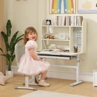 AIYAPLAY Kids Desk Height Adjustable with Tilt-Desktop, Hutch, Drawer, Storage Shelf, Pegboard, for 3-12 Years Old, Natural(m-2)