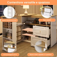 Bancone girevole a 360° con 2 cassetti, ripiano e vetro curvo, 138-204x39x104 cm, Bianco(m-4)