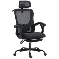 HOMCOM Ergonomischer Bürostuhl, Netz-Bürostuhl mit verstellbarer Kopfstütze, Lendenstütze, 64x64x124cm, schwarz