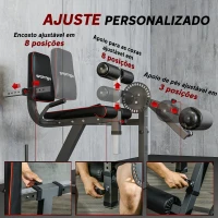 SPORTNOW Máquina de Extensão e Flexão de Pernas Ajustável com Carga de Discos para Treino de Glúteos e Coxas em Ginásio(m-6)