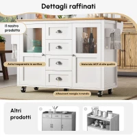 Isola Moderno da cucina con piano regolabile, due ante e quattro cassetti, Ruote girevoli a 360°, 137,9x45/73x92,5 cm, Bianco | Aosom Italy(m-6)