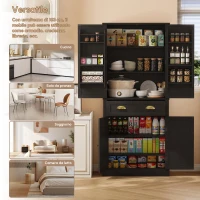 Armadio contenitore moderno con 4 ante e 1 cassetto, 6 ripiani portaoggetti e 4 ripiani regolabili, adatto per cucina, sala da pranzo e soggiorno, 80x40x182 cm, Nero(m-4)