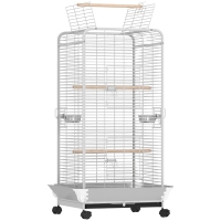 PawHut Jaula para Loros con Ruedas Perchas Comederos y Bandeja Extraíble Pajarera para Cacatúas Cotorras 79x73x146cm Gris Claro