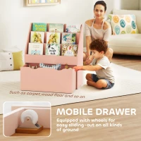 AIYAPLAY Bookcase for Kids with Shelves, Drawer, Bookcase for Bedroom, Playroom, Pink(m-6)