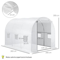 Outsunny Telo Serra in PE con 6 Finestre, Porta Avvolgibile e Bordi Interrati, 3x2x2 m, Bianco(m-3)