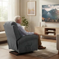 HOMCOM Massagestoel met opstaanfunctie, relaxfauteuil, vibratiekoppen, met kantelfunctie, linnenlook, grijs(m-8)