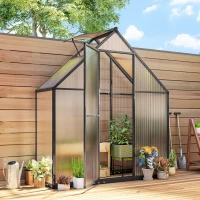 Outsunny Estufa de Jardim em Alumínio e Policarbonato Estufa com Janela Ajustável Porta de Batente Resistente às Intempéries Transparente(m-6)