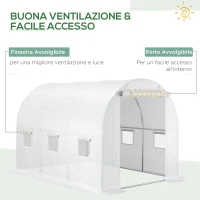 Outsunny Telo Serra in PE con 6 Finestre, Porta Avvolgibile e Bordi Interrati, 3x2x2 m, Bianco(m-4)