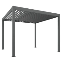 Outsunny 3 x 3(m) Electric Louvered Pergola with LED Lights, Aluminium Pergola Hardtop Gazebo with Remote, Adjustable Roof and Drainage System, Water and UV Proof(m-1)