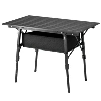 Outsunny Folding Camping Table, 90 x 55 cm Height Adjustable Portable Collapsible Table, 3ft Lightweight Aluminium Rollup Picnic Table with Storage Basket for Outdoor Garden Party BBQ, Black(m-11)