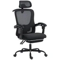 HOMCOM Ergonomischer Bürostuhl, Netz-Bürostuhl mit verstellbarer Kopfstütze, Lendenstütze, 64x64x124cm, schwarz(m-7)