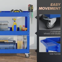 DURHAND 3-niveaus gereedschapswagen, 4 wielen, staal, 83B x 35,3D x 76H cm, blauw(m-5)