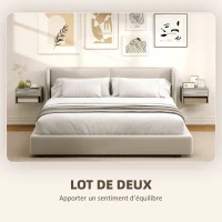 HOMCOM Lot de 2 tables de chevet murales, tables de nuit, tiroir, compartiment ouvert, plateau, 37 x 32 x 21 cm, gris(m-4)