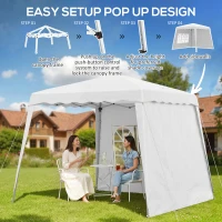 Outsunny 2.4 x 2.4m Two Wall Pop Up Gazebo - White(m-5)