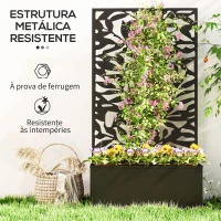 Outsunny Floreira Elevada com Painel de Privacidade de Folhas Decorativas de Metal e Opção de Montagem na Parede 61x23x113 cm Preto(m-6)
