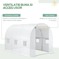 Outsunny Folie pentru Seră cu 12 Ferestre, Ușă Rulabilă și Margini Îngropate, 3x2x2 m, Alb(m-4)