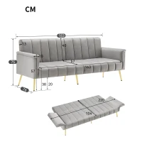 Canapé-lit pliable moderne avec dossier et accoudoirs réglables, 183x76x75 cm, Gris(m-3)