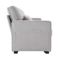 Canapé 4 places moderne en tissu de lin, avec console, 2 porte-gobelets, 2 ports USB, 290x83x88 cm, Gris(m-11)