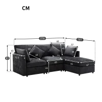 Canapé en tissu chenille moderne, canapé d'angle en L avec pouf et coussins décoratifs, 216x161x81 cm, Gris(m-3)