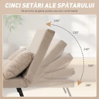 HOMCOM Canapea Extensibilă cu Spătar Reglabil pe 5 Nivele, Canapea Pat Individuală Pliabilă cu Perne, 63x73x81 cm, Bej(m-5)