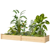 Outsunny Bac surélevé en bois, bac de plantation avec séparateur et fond ouvert, serre de jardin 235 x 66 x 26 cm bois naturel