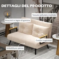 HOMCOM Divano Letto 3 in 1 in Tessuto Effetto Velluto con Schienale Regolabile e 2 Cuscini, 102x73x81 cm, Beige(m-6)