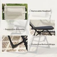 Outsunny Conjunto de 2 espreguiçadeiras, espreguiçadeira dobrável reclinável com apoio de cabeça em textilène, 90 x 65 x 112 cm, bege(m-4)