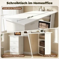 HOMCOM Schreibtisch Computertisch Bürotisch Arbeitstisch Regal mit 3 Schubladen Regale Weiß 120 x 49 x 72 cm(m-4)