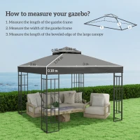 Outsunny Copertura per Gazebo da Giardino 3x3m UPF30+ a 2 Livelli in Poliestere Grigio Scuro(m-3)