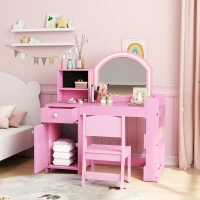 AIYAPLAY Coiffeuse pour enfants avec tabouret et miroir LED, table de maquillage pour 3 à 8 ans, 88,6 x 38,8 x 96,9 cm, rose(m-10)