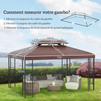 Outsunny Toit de Rechange pour Tonnelle Marron  3 x 4 m(m-3)