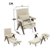 3-en-1 Fauteuil canapé-lit avec fonction couchage, avec dossier réglable, 64x68,5x93 cm, Beige(m-3)