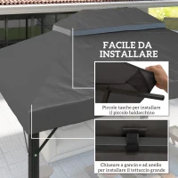 Outsunny Copertura per Gazebo da Giardino 3x4 m a 2 Livelli in Tessuto Oxford 600D con Fori di Drenaggio, Grigio Scuro(m-5)