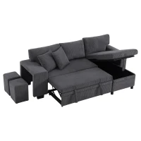 Canapé-lit pliant avec fonction couchage, port de charge USB, tablettes latérales et rangement, 231x131,5x84 cm, Gris(m-11)