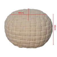 Handcrafted Tube Pouffe with Pleated Design and Breathable Cotton Fabric, Soft Futon with Delivered Fully Assembled, 48L x 48W x 36H cm, White(m-3)