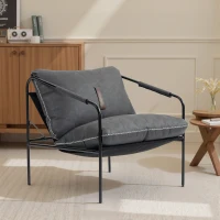 HOMCOM Butaca de Salón Moderna Sillón de Lectura Tapizado en Cuero Sintético Fundas de Cojines Extraíbles Gris Carbón(m-8)