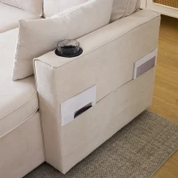 Canapé-lit avec fonction de couchage, canapé en L avec rangement et porte-gobelets, 211x130x86 cm, Beige(m-6)