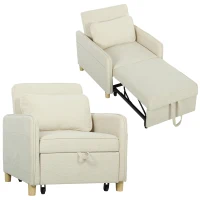 HOMCOM Poltrona Cama Estofado em Veludo Ecológico com Encosto Ajustável 3 Níveis 6 Bolsos Laterais 74x85,5x82 cm Bege(m-10)