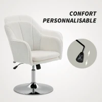 HOMCOM Fauteuil de salon, chaise pivotant à hauteur réglable, fonction de bascule, coussin rembourré, 61 x 64 x 80-92 cm, blanc(m-5)
