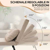 HOMCOM Poltrona Letto 3 in 1 con Schienale Reclinabile e Cuscino, in Tessuto Effetto Velluto, 63x73x81 cm, Beige(m-5)