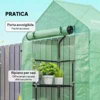 Outsunny Serra da Giardino con 2 Mensole a 3 Livelli e Ingresso a Zip, in Acciaio e PE, 142x73x195 cm, Verde(m-5)