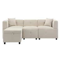 Canapé d'angle 3 places avec rangement, design en L avec pouf amovible et 2 coussins, 204x126x69 cm, Beige(m-2)