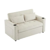 Canapé-lit pliant, canapé multifonction avec fonction couchage, avec porte-gobelet et coussin, 137x76,5x83 cm, Beige(m-2)