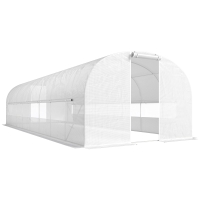 Outsunny Invernadero túnel de jardín 24 m², invernadero túnel con estructura de acero galvanizado, puertas y 2 grandes ventanas, blanco