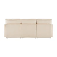 Canapé en tissu chenille moderne, canapé d'angle en L avec pouf et coussins décoratifs, 216x161x81 cm, Beige(m-12)