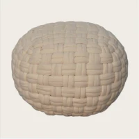 Handcrafted Tube Pouffe with Pleated Design and Breathable Cotton Fabric, Soft Futon with Delivered Fully Assembled, 48L x 48W x 36H cm, White(m-1)