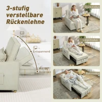 HOMCOM Schlafsessel 3 in 1 Umwandelbarer Sessel mit Bettfunktion, Lendenkissen, für Wohnzimmer Creme(m-5)