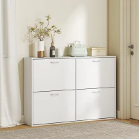 HOMCOM Armoire à Chaussures Meuble à Chaussures Grande Taille dim. 120L x 24l x 81H cm 4 Portes abattantes Double Niveau en Bois Blanc(m-8)