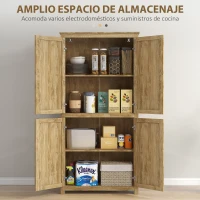 HOMCOM Alacena de Cocina con 4 Puertas de Ratán y Estantes Ajustables Estilo Bohemio Natural 80x33x162,6 cm(m-5)